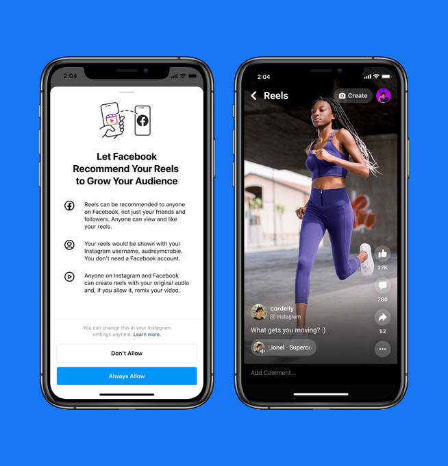 Facebook (sharing Instagram Reels to Facebook opt-in flow)